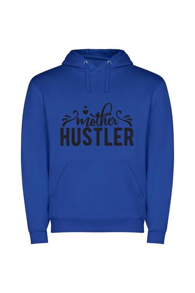 iLovePrints Hudson's Monochrome Mother Hustler Φούτερ με κουκούλα σε χρώμα Μπλε