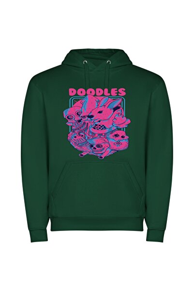iLovePrints Psychedelic Skulls Print Φούτερ με κουκούλα σε χρώμα Πράσινο