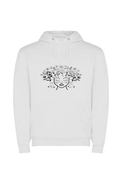 iLovePrints Blooming Floral Woman Φούτερ με κουκούλα σε χρώμα Λευκό