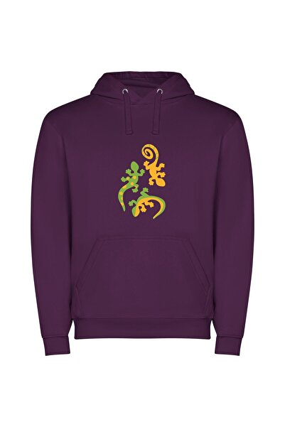 iLovePrints Colorful Gecko Illustration Φούτερ με κουκούλα σε χρώμα Μωβ