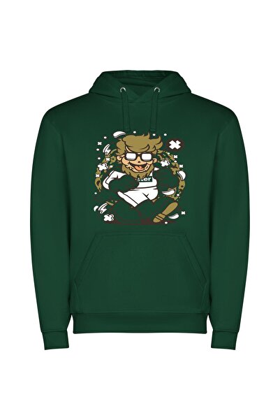 iLovePrints Cartoon Geek: Official Character Φούτερ με κουκούλα σε χρώμα Πράσινο
