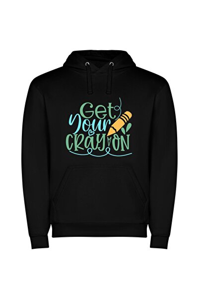 iLovePrints Colorful Crayon Creations Φούτερ με κουκούλα σε χρώμα Μαύρο