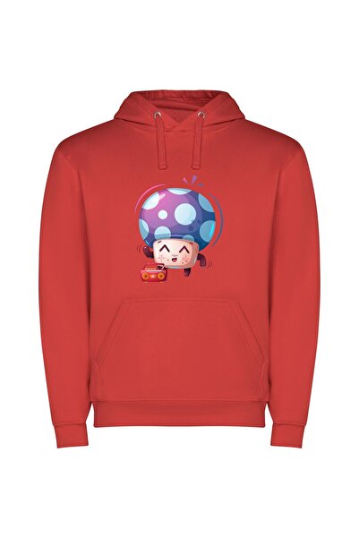 iLovePrints Digital Cuties: Radio & Ball Φούτερ με κουκούλα σε χρώμα Κόκκινο