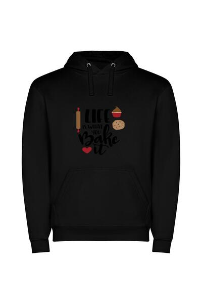 iLovePrints Baking Life: Graphic Art Φούτερ με κουκούλα σε χρώμα Μαύρο