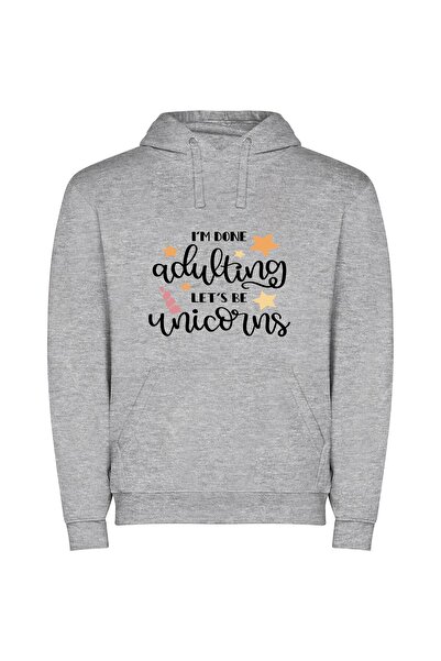 iLovePrints Whimsical Unicorn Escapades Φούτερ με κουκούλα σε χρώμα Γκρι