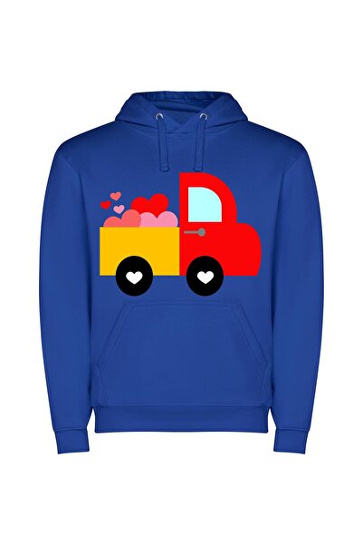 iLovePrints Heart-Filled Truck in Color Φούτερ με κουκούλα σε χρώμα Μπλε