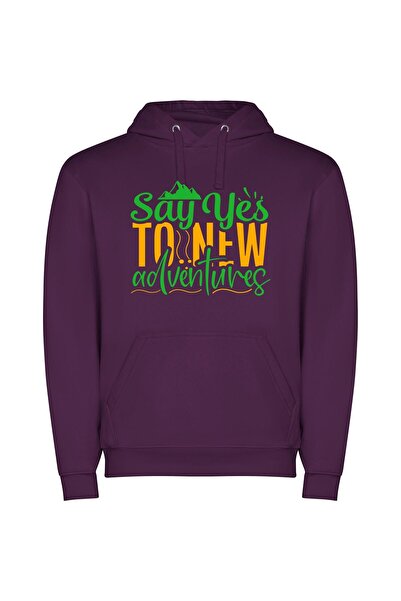 iLovePrints Embrace New Adventures Today! Φούτερ με κουκούλα σε χρώμα Μωβ