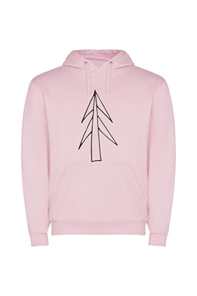 iLovePrints Minimalist Pine Line Art Φούτερ με κουκούλα σε χρώμα Ροζ