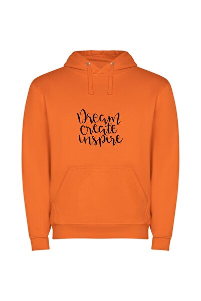 iLovePrints Dream Inspire Create Overcome Φούτερ με κουκούλα σε χρώμα Πορτοκαλί