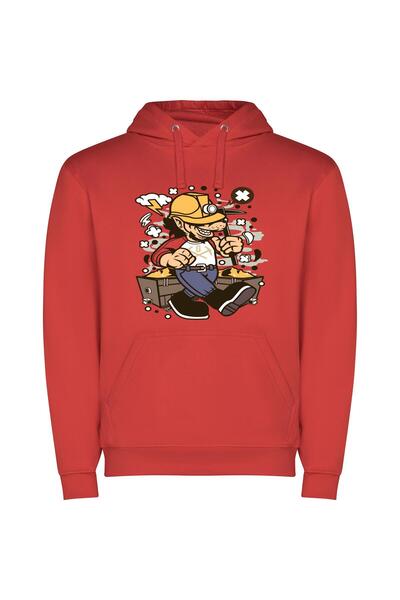 iLovePrints Tabletop Mining Man Φούτερ με κουκούλα σε χρώμα Κόκκινο