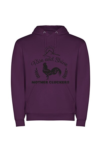 iLovePrints Sunlit Rooster Rising Φούτερ με κουκούλα σε χρώμα Μωβ