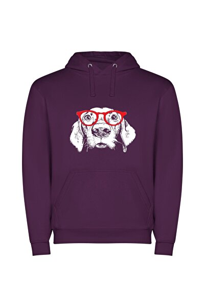 iLovePrints Fashionable Red Lens Φούτερ με κουκούλα σε χρώμα Μωβ