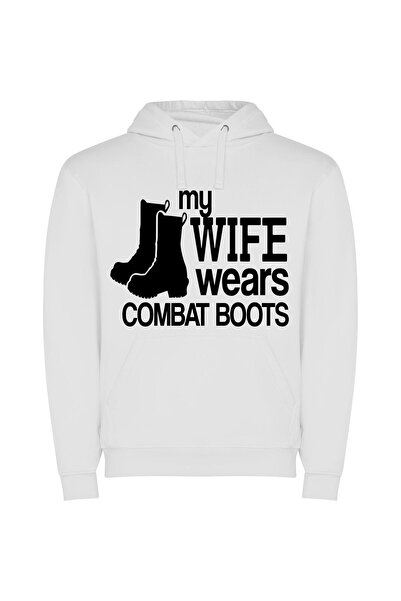 iLovePrints Bold in Combat Boots Φούτερ με κουκούλα σε χρώμα Λευκό