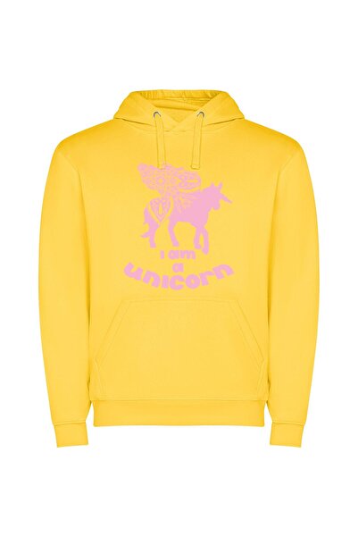iLovePrints Majestic Floral Unicorn Φούτερ με κουκούλα σε χρώμα Κίτρινο