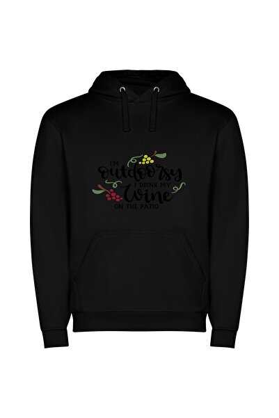 iLovePrints Outdoor Wine Enthusiast Φούτερ με κουκούλα σε χρώμα Μαύρο