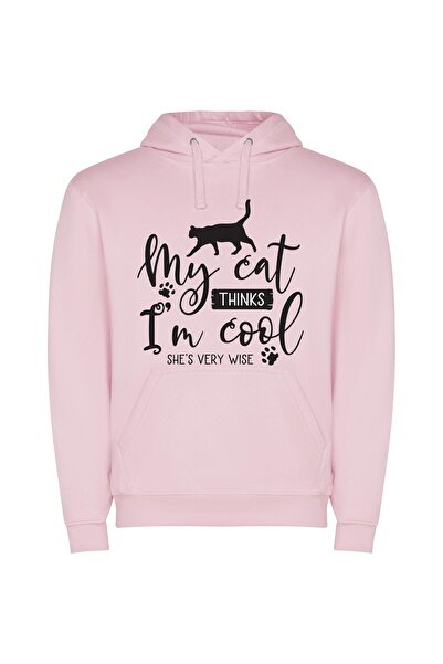 iLovePrints Purrrfectly Cool Cat Φούτερ με κουκούλα σε χρώμα Ροζ