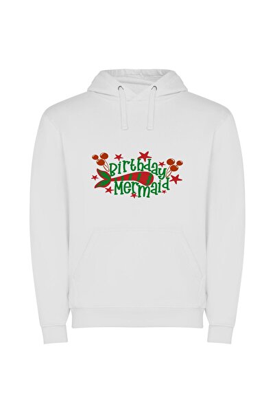 iLovePrints Enchanting Birthday Mermaid Magic Φούτερ με κουκούλα σε χρώμα Λευκό