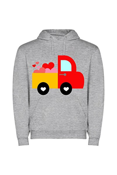 iLovePrints Heart-Filled Truck in Color Φούτερ με κουκούλα σε χρώμα Γκρι