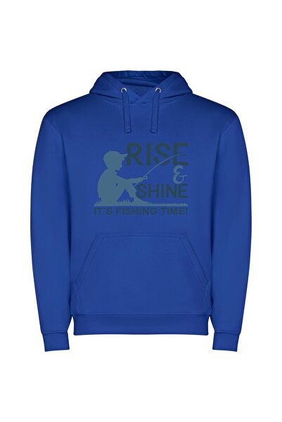 iLovePrints Sunrise Fisherman in Silhouette Φούτερ με κουκούλα σε χρώμα Μπλε