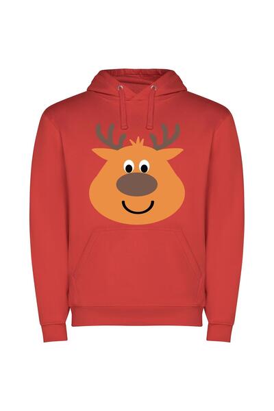 iLovePrints Anthro Deer Clipart Φούτερ με κουκούλα σε χρώμα Κόκκινο