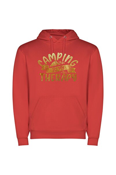 iLovePrints Therapeutic Camping Escape Φούτερ με κουκούλα σε χρώμα Κόκκινο