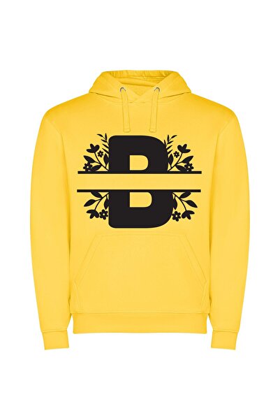 iLovePrints Blooming Monogram Design Φούτερ με κουκούλα σε χρώμα Κίτρινο