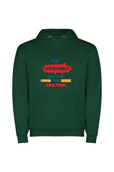 iLovePrints Superhero Study Sessions Φούτερ με κουκούλα σε χρώμα Πράσινο