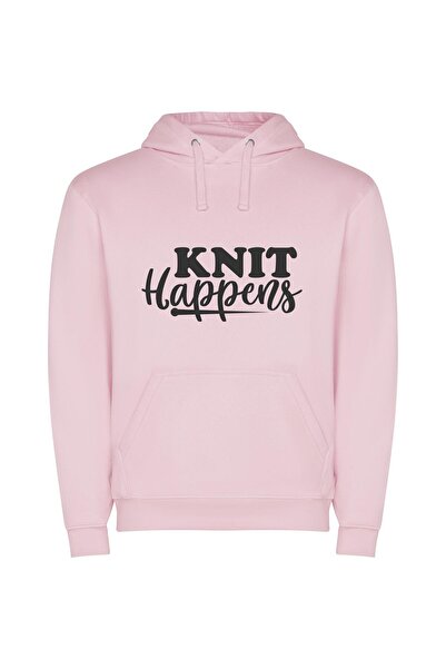 iLovePrints Artistic Monochrome Knit Collection Φούτερ με κουκούλα σε χρώμα Ροζ