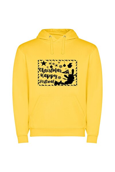 iLovePrints Merry Monochrome Festivity Φούτερ με κουκούλα σε χρώμα Κίτρινο