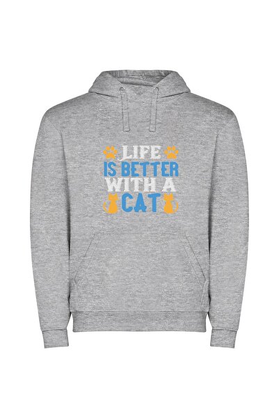 iLovePrints Fanciful Feline Friendship Φούτερ με κουκούλα σε χρώμα Γκρι