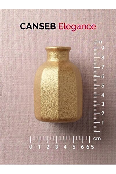 CANSEB Elegance 9X6.5Cm - Rough Gold Color - Octagonal Mini Vase - Hand-Paint...