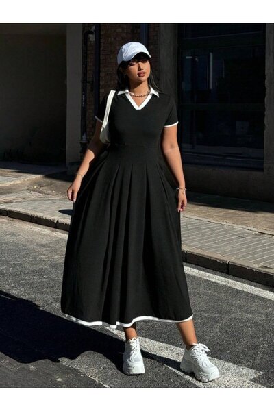 Simala Women's Short Sleeve V-Neck Pleated Long Janjan Crepe Dress