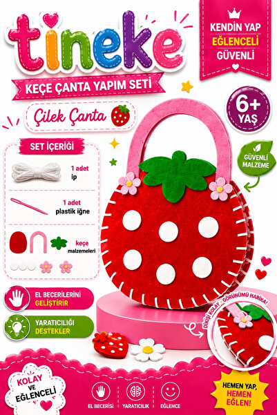 TİNEKE Keçe Çanta Yapım Seti Çilek Model | Kendin Yap DIY Hobi Kiti | 6+ Yaş ...
