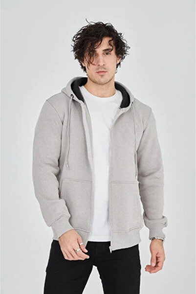 Veraura Lifestyle Men's Hooded Plain Zipper Cardigan - Painted Gray