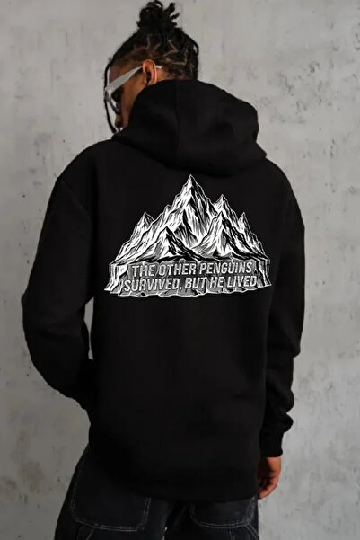 Wear Up سويت شيرت رجالي ذو تصميم نهيلست بيينغوين كبير الحجم - أسود