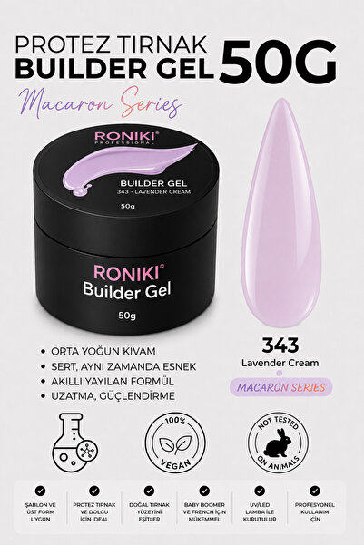 RONIKI Macaron Collection 343 Lavender Cream Builder Gel 50 G – Lila Protez T...
