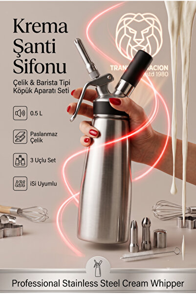 Transformacion Krema Şanti Sifonu 0.5 L - 3 Dekorasyon Uçlu Barista Tipi Köpü...