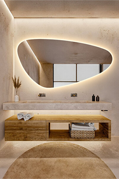 Mirror Home Decor Art Asimetrik LED'li Üçgen Duvar Aynası Arkadan Aydınlatmal...