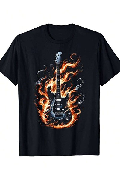2BIR Men'S Black Electric & Flame Graphic T-Shirt - Loose Fit Round Neck Shor...