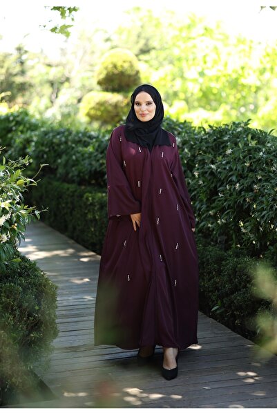 Jeny Bordo Taş İşlemeli Abaya