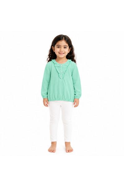 Generic Girls' Blouse Long Sleeve Mint Green Ruffle Collar Blouse