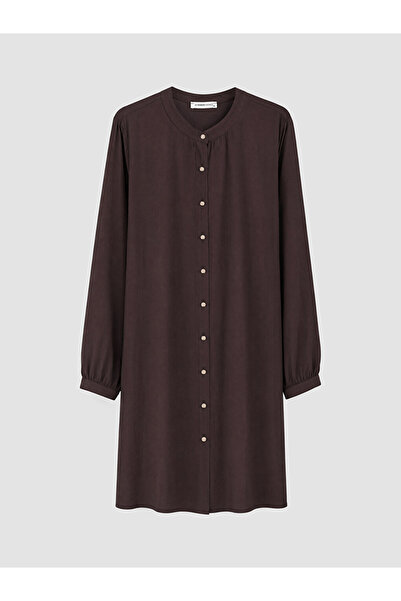 LC Waikiki Brown Judge Collar Textured Women's Shirt Tunic