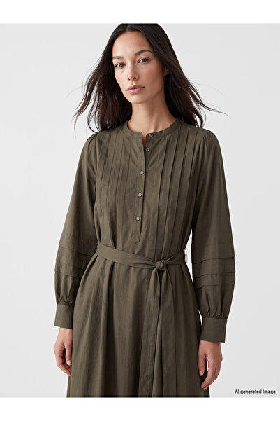 LC Waikiki Lcw Everyday Pleated Dress with Belted Collar
