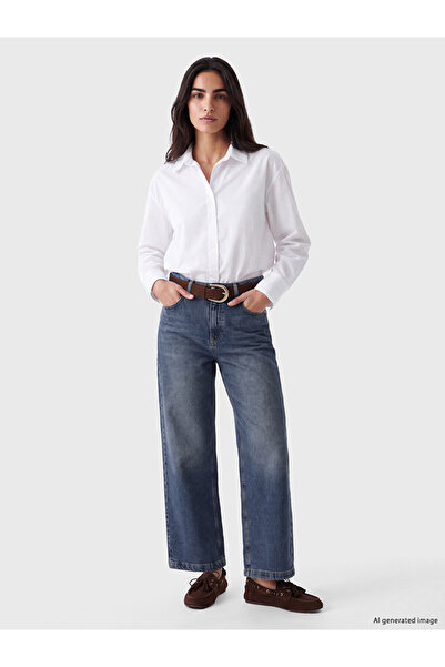 LC Waikiki Lcw Jeans Indigo Wideleg Women's Jean Pants with Belted Waist