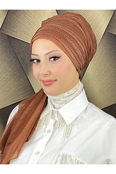 MY UKİYO STORE YELPAZE MODEL TESETTÜR TAŞ BASKILI DRAPELİ SİMLİ ABİYE BONE ŞAL