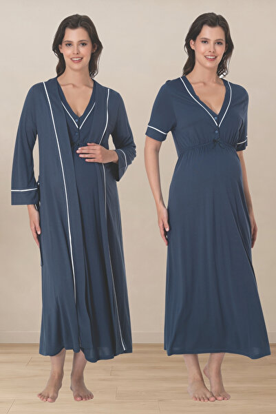 Generic Brand Cotton Maternity Dressing Gown Set with Nursing Features - Flex...