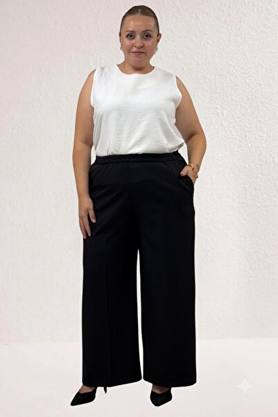 Eslina 59017 Large Size Loose Pants with Elastic Waist - Black