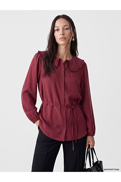 LC Waikiki Burgundy Baby Collar Modal Blend Women's Shirt Tunic