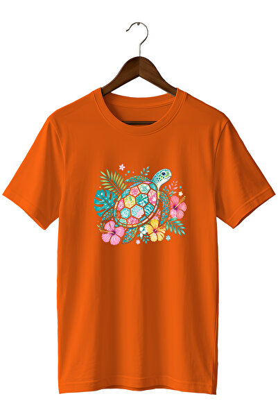 remonz Sea Turtle Printed Unisex T-Shirt – Floral Tropical Nature Themed Crew...