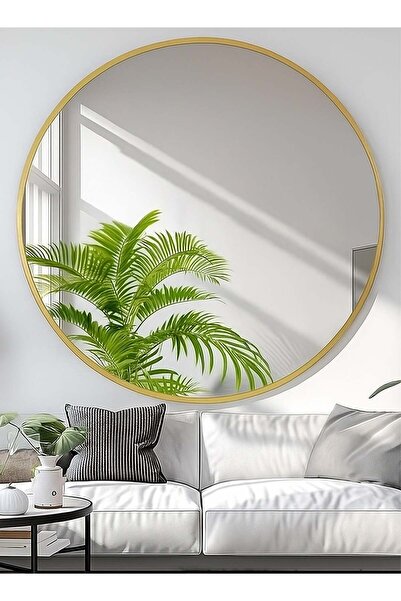 Taimi 90cm Round Gold Metal Frame Wall Makeup Mirror for Bedroom, Dressing Ro...